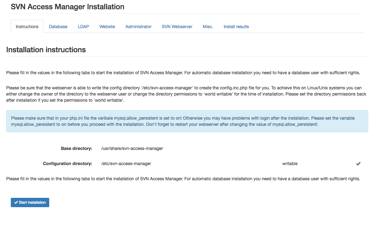 SVN Access Manager installer first page