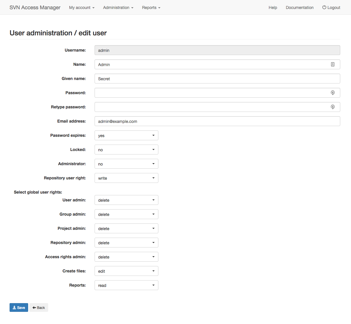 Edit user dialog