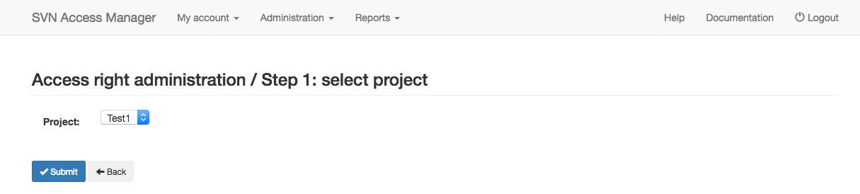 Select a project for access rights