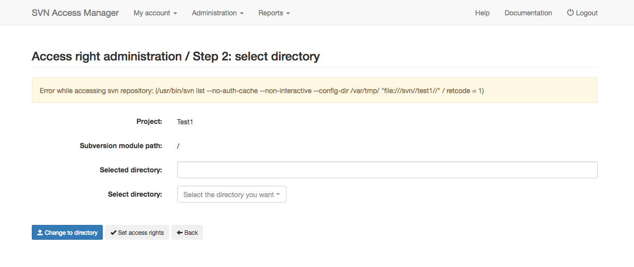 Select a directory for access rights