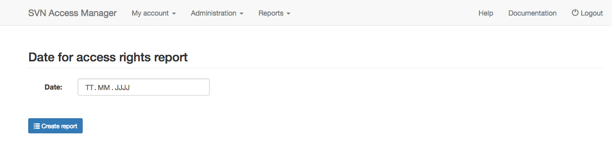 Select a date for the access rights report