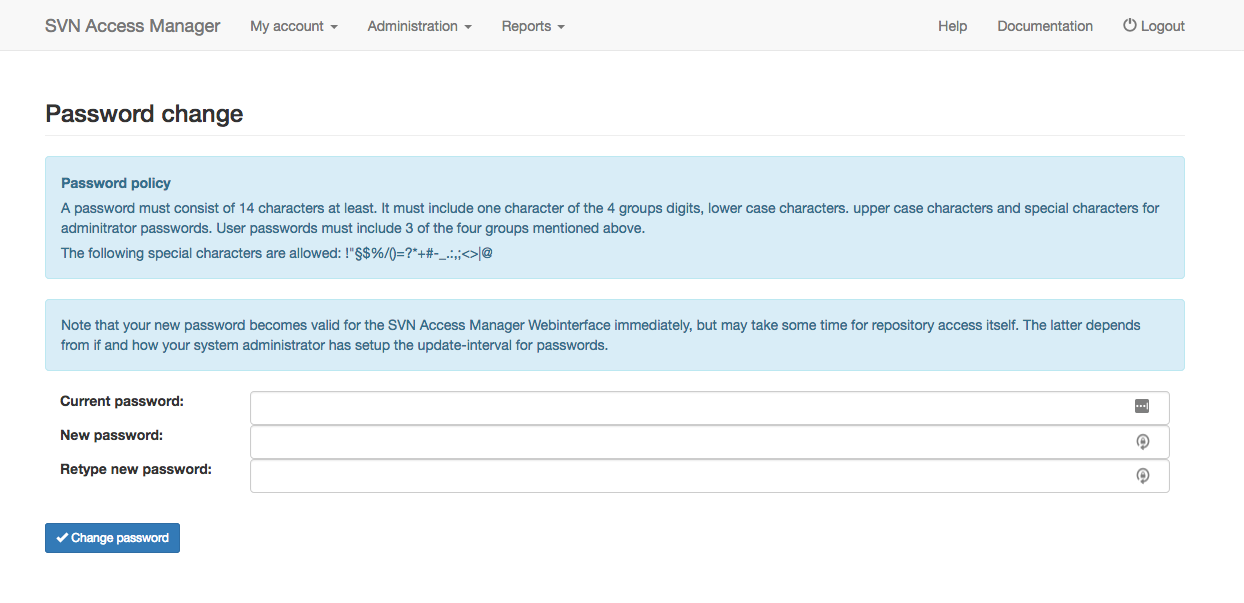 Password change page