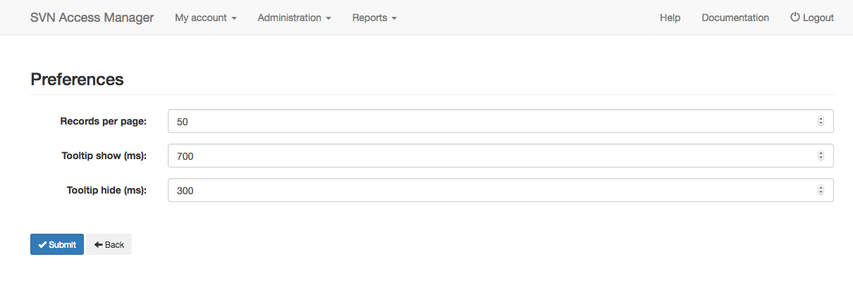 Preferences page